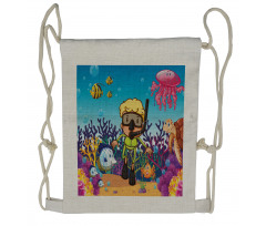 Illustration of Sea Life Drawstring Backpack