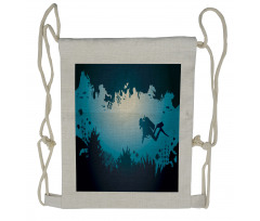 Shadowy Silhouette of Diver Drawstring Backpack