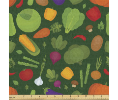 Gıda Parça Kumaş Yeşil Fon Üzerindeki Çeşitli Sebzeler Desenli