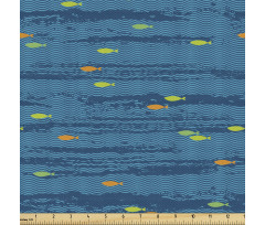 Sualtı Parça Kumaş Mavi Fon Üzerindeki Minik Balıklı Desen