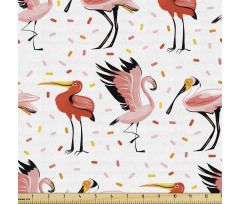 Hayvanlar Parça Kumaş Kanat Çırpan ve Uzun Gagalı Flamingolar