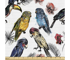 Kuş Parça Kumaş Tekrarlanmış Dallara Konmuş Papağan Çizimleri