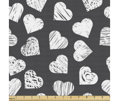 Aşk Parça Kumaş Karanlık Zeminde Stilize Desenli Kalp Figürleri