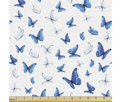 İlkbahar Parça Kumaş Mavi Beyaz Kelebek Desenli