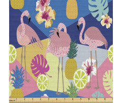Egzotik Parça Kumaş Pembe Flamingolar ve Ananaslar Desenli