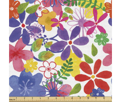 Floral Parça Kumaş El Çizimi Suluboya Rengarenk Çiçek Desenli