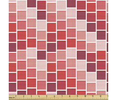 Geometrik Parça Kumaş Mercan Tonlarda Kareli