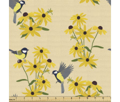 Kuşlar Parça Kumaş Sarı Çiçeklerin Üzerinde Duran Hayvanlar