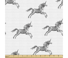 Kara Kalem Parça Kumaş Vintage Unicorn Çizimi 