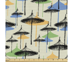 Vintage Parça Kumaş Skeç Çizim ve Rengarenk Silüetli Şemsiyeler