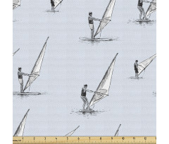 Denizcilik Parça Kumaş El Çizimli Tekrarlı Rüzgar Sörfçüleri 