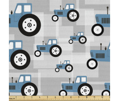 Araba Parça Kumaş Karikatür Dizaynlı Tekrarlı Traktör Motifi