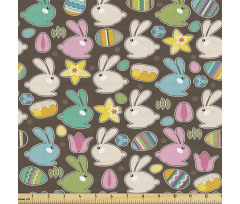 Paskalya Parça Kumaş Rengarenk Tavşanlar ve Yumurtalar Tasarımı