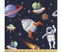 Karikatür Parça Kumaş Astronot Roket Göktaşı Yıldızlar ve Ufo