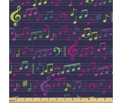 Müzik Parça Kumaş Rengarenk Notalar ve Sol Anahtarı Tasarımı