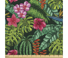 Tropikal Parça Kumaş Egzotik Çiçekler Hibiskus Palmiyeler