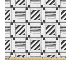 Geometrik Parça Kumaş Dekoratif Koyu Grili Kareler Desenli