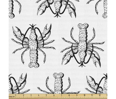 Deniz Parça Kumaş Monokrom Çizim Devamlı Kabuklu Istakoz Motifi