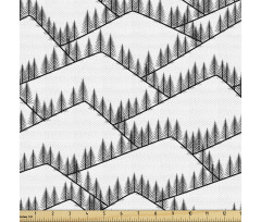 Geometrik Parça Kumaş Dağdaki Ağaçlar Desenli