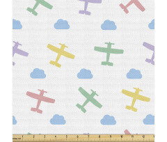 Gökyüzü Parça Kumaş Rengarenk Soft Tatlı Uçak Bulut Motifleri