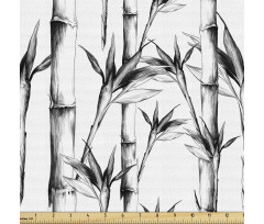 Monokrom Parça Kumaş Bambu Dalları ve Yaprakları Retro Tasarım 