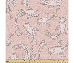 Sualtı Parça Kumaş Dalgalı Pembe Fonda Yüzen Koi Balığı Çizimi