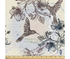 Kuşlar Parça Kumaş Romantik Kuş ve Çiçek Desenli