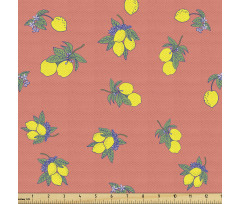 Meyve Parça Kumaş Çiçeklenmiş Yapraklı Limon Ağacı Dalları