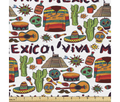 Ülkeler ve Şehirler Parça Kumaş Meksika Gitar ve Kaktüs