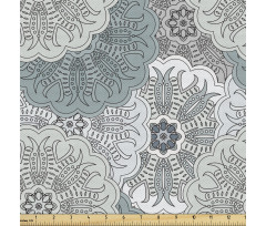 Mandala Parça Kumaş Çiçek Desenli Soğuk Tonlarda Tasarım