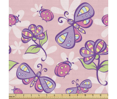 Bitki Parça Kumaş Desenli Kelebek Böcek Çiçek Çizimli Poster