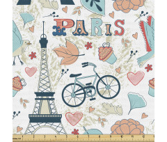 Şehir Parça Kumaş Eyfel Kulesi Bisiklet Çiçek Çizimli Poster