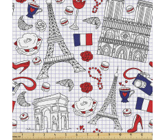 Eyfel Kulesi Parça Kumaş Paris Şehri Temalı Figürler Tekrarlı