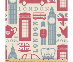 İngiltere Parça Kumaş Londra Şehrini Anlatan Figürler Model
