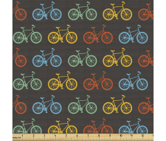 Gezinti Parça Kumaş Koyu Renk Fon Üzerine Rengarenk Bisikletler