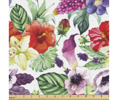 Botanik Parça Kumaş Baharın Canlı Renkleri Kompozisyonu Çiçek