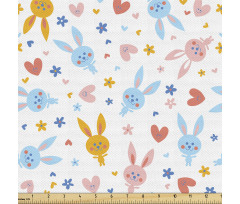 Hayvan Parça Kumaş Farklı Renk Sevimli Küçük Tavşan Çizimleri