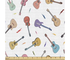 Müzik Parça Kumaş Renksiz Zeminde Farklı Çeşit Gitar Çizimleri