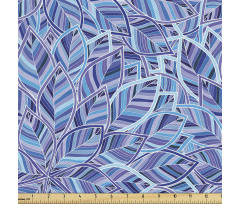 Bitki Parça Kumaş Mavi Mor Beyaz Çizgili Yaprak Desenli Afiş