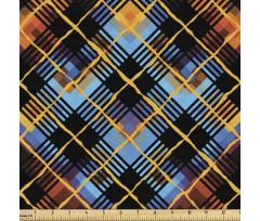 Geometrik Parça Kumaş Diyagonal Çizgili Kareli Mavi Turuncu