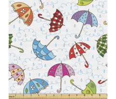 Yağmur Parça Kumaş Üzeri Farklı Süslemeli Şemsiyeler Tekrarlı