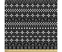 Geometrik Parça Kumaş Siyah ve Beyaz Şeritli Etnik Desenli