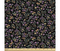 Floral Parça Kumaş Siyah Fon Üzerinde Minik Çiçekler Desenli