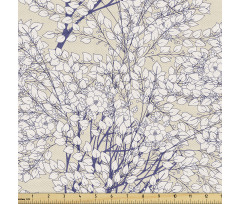 Nostaljik Parça Kumaş Vintage Yapraklı ve Çiçekli Ağaç Dalları