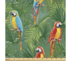 Tropikal Parça Kumaş Parlak ve Güzel Papağanlar ile Yapraklar