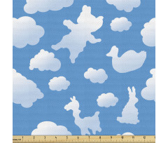 Gökyüzü Parça Kumaş Bulutlar ile Kelebek Tavşan Ördek Silueti