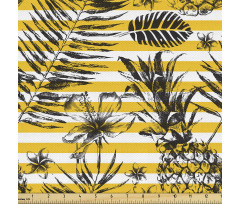 Hawaii Parça Kumaş Ananas ve Palmiye Ağacı Yaprakları Çizimleri