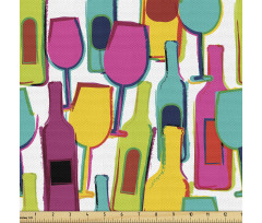 Bar Parça Kumaş Rengarenk Çizilmiş Şarap Şişeleri ve Bardakları