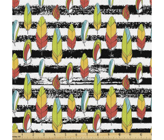 Hayvan Parça Kumaş Yatay Çizgili Zeminde Kuş Tüyü Desenleri 