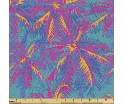 Tropikal Parça Kumaş Mavi Fon Üzerindeki Mor Yapraklar Desenli